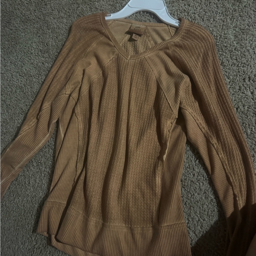 Tan Ribbed Long Sleeve Top